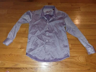 Robert Graham Boys Shirt Sz M 10-12 Purple Button Up Long Sleeve Contrast Cuffs - Image 1 of 4