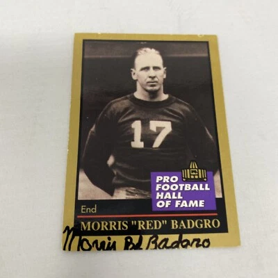 MORRIS "RED" BADGRO SIGNED 1991 ENOR CARD FOOTBALL NFL HOF GIANTS, MLB YANKEES  - Image 1 of 4