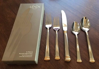 Lenox Eternal Eternity Gold 5 Piece Place Setting Knife Place Fork Teaspoon NEW - Image 1 of 4