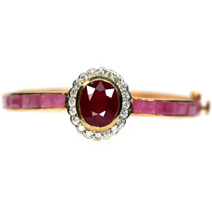 Heated Gemstone Red Ruby & Zircon 925 Sterling Silver Bracelet 2.0" x 2.0" - Picture 1 of 5
