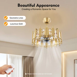 20" Ceiling Fan Light LED Chandelier Semi Flush Mount Pendant Lamp Fixture Gold - Picture 1 of 21