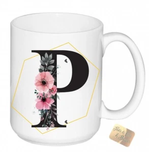 TAZZA LATTE MUG lettera nome P - IDEA REGALO RAGAZZA RAGAZZO CERAMICA + SCATOLA - Foto 1 di 1