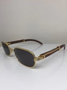 Nuovi occhiali da sole vintage Saso oro e legno collezione italiana cerchio completo oro e legno - Foto 1 di 12
