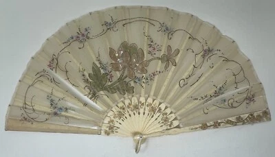 Антикварные изделия! Белый кружевной ручной вентилятор кости спицы викторианского стиля цветы - Изображение 1 из 4