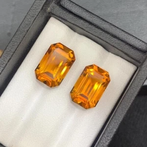 12.55 Carat Earrings Size Calibrated Pair Of Brownish Orange Citrine Gemstone - Picture 1 of 7