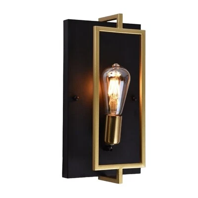Applique moderno nero e oro lampada da parete 1 luce E27 camera da letto salone - Immagine 1 di 4