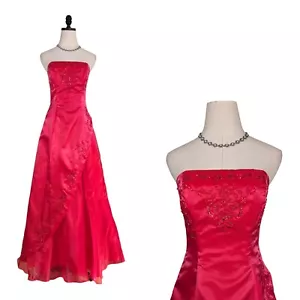 Vintage Morgan Co Prom Dress Maxi Ball Gown 8 Red 90s Y2K Corset Princess Glam - Picture 1 of 14