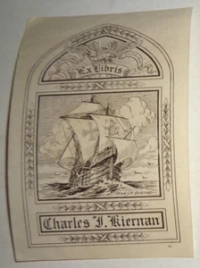 Ex Libris Bookplate by Penn de Barthe, for Charles J. Kiernan - Imagen 1 de 2