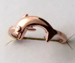 Anillo de delfines diamantes rosa/talla 7/14K oro rosa y plata esterlina 925/0,02 quilates - Imagen 1 de 4