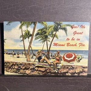 FL "Gee! It's great to be in Miami Beach Florida" MCM Linen Postcard 1958 post - Picture 1 of 3