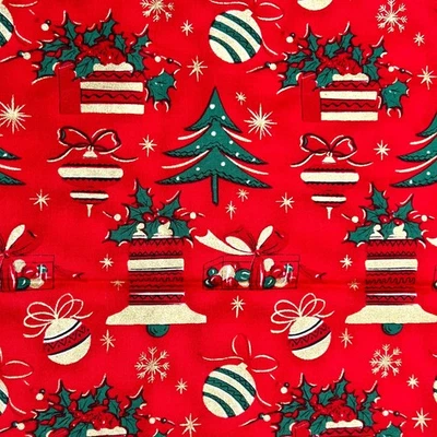 All Wrapped Up Red Cotton Christmas Fabric 44 x 36 Clothworks Bells Tree 1 yd - Image 1 of 4