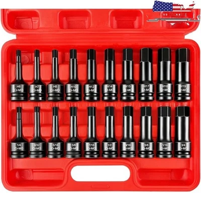 1/2 Drive Master Impact Hex Bit Socket Set 20 Pieces SAE Metric Tools Carry Case - Image 1 of 4