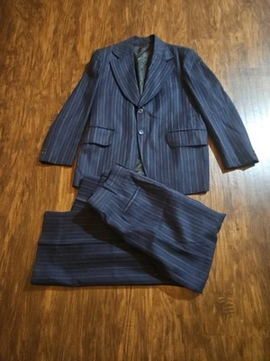 1940s 1950s Vintage Blue Wool Pinstripe Suit 38R - Image 1 of 4