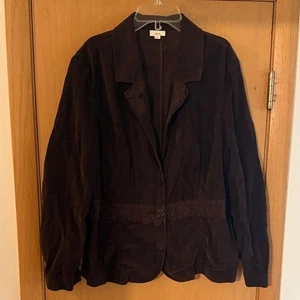 J. Jill Women’s Vintage Y2K Lace Corduroy Blazer Jacket Brown Size Large - Picture 1 of 10