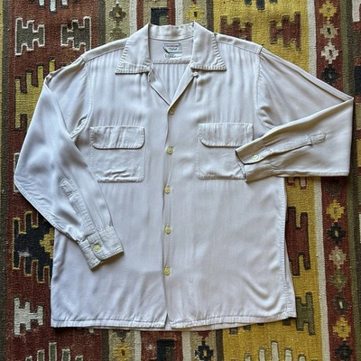 Camisa Gabardina Vintage Años 50 Donegal Cuello Lazo Talla M/L - Marfil Foto 1 de 4
