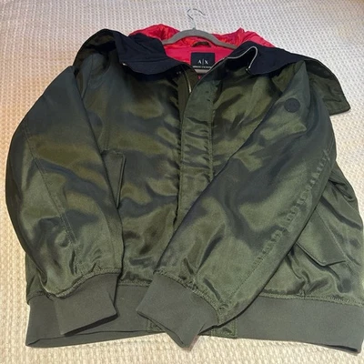 Armani Exchange Men's Bomber Jacket Size XXL Army Green Interior red - Image 1 of 4