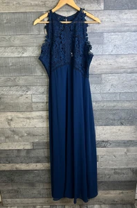 Monsoon Maxi Dress Size UK 18 Navy Lena Lace Long Wedding Bridesmaid Occasion - Picture 1 of 10