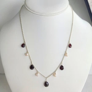 Collar de perlas de agua dulce granate facetado de ley con cuentas 925 Sri Lanka - Imagen 1 de 12