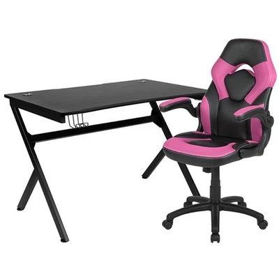 Juego de sillas giratorias y escritorio para juegos Flash Furniture en negro y rosa Foto 1 de 4
