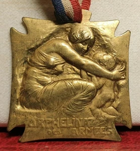 FRENCH MEDAL BY LALIQUE WWI ARMY ORPHANS 1914 1918 RAISING FUNDS CHARITY 33mm - Picture 1 of 2