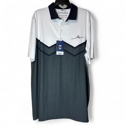 Camisa polo masculina golfe Boston Scott 2XL branca cinza preta geométrica golfe nova com etiquetas - Imagem 1 de 4