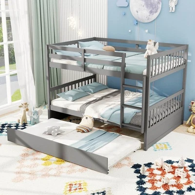 Plataforma de litera completa Costway cama de madera con nido y riel de escalera Foto 1 de 4