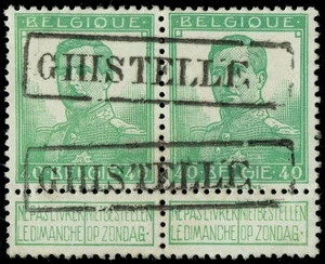 [st4299] BELGIUM 1912 Scott#98 40c green used w/RARE Telegraph cancel GHISTELLE - Picture 1 of 2