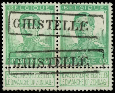 [st4299] BELGIUM 1912 Scott#98 40c green used w/RARE Telegraph cancel GHISTELLE - Image 1 of 2