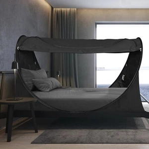 Pop up Bed Tent Bed Drape Full Size Bed Canopy Dream Tent Privacy Space Blackout - Picture 1 of 11