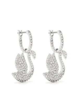 New Women's SWAROVSKI 5647545 White Crystals Iconic Swan Mini Hoop Drop Earrings - Image 1 of 3