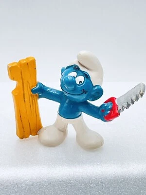 Pitufos Práctico Pitufo Carpintero Sierra Madera Pitufo PVC Figura Schleich Estatuilla 1979 Foto 1 de 4