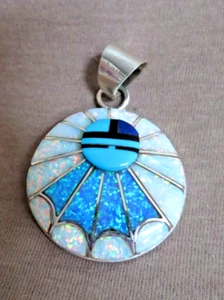 Colgante Zuni ópalo con tela esterlina turquesa y azabache de Amy Quandelacy Wesley JP301 - Imagen 1 de 4