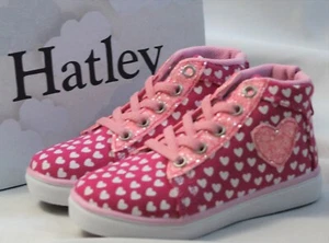 Hatley Toddler Girl Size 8 High Top Sneakers Lots of Hearts Glitter Fashion Shoe - Picture 1 of 7