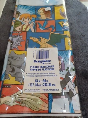 老式 90 年代口袋妖怪塑料桌布 54x96 American Greetings NOS 出品 — 第 1/4 张图片