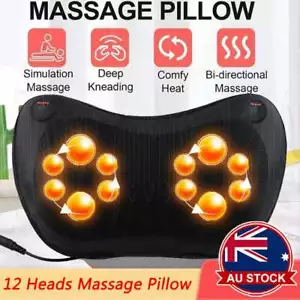 12 Heads Neck Massager Back Body Massage Pillow Shoulder Cushion Shiatsu Heating - Picture 1 of 13