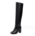 Womens Ankle Strap Chunky Heel Side Over The Knee High Boots Zipper Shoes