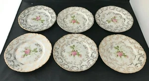 Set Of 6 Dresden Decor Flowers 22K Gold 7" Plates - Picture 1 of 2