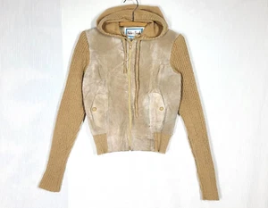 De Colección Años 70 Gamuza Tejido Sudadera con Capucha Cremallera Suéter Cuero Tostado Acrílico Acanalado Tejido S HidenSeek - Imagen 1 de 10