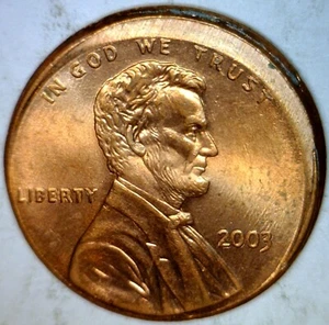 2003 ERROR OFF CENTER Lincoln Cent Nice Unc. / BU Coin RARE DATE NR FREE SHIP - Picture 1 of 2