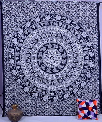 Hippie Elephant Mandala Tapestry Wall Hanging Queen Bedspread Bohemian Decor Art - image 1 of 4