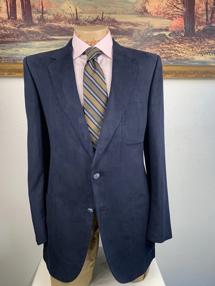 Blazer Lanvin Para Hombres Gamuza Plumas Azul Oscuro 40L Hecho en Francia De Colección Foto 1 de 4