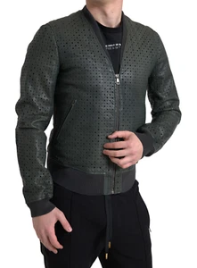 DOLCE & GABBANA Jacket Green Perforated Leather Bomber IT48 / US38 / M $3000 - Picture 1 of 9