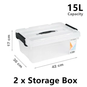2x Small Clip Lock Storage Box Organiser 15L Plastic Container Bin Tub Crate XS - Picture 1 of 4