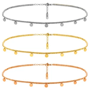 DAMEN KETTE MIT PLÄTTCHEN IN SILBER ROSE GOLD HALSKETTE RUNDE ANHÄNGER EDELSTAHL - Bild 1 von 8