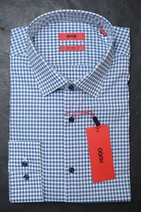 Hugo Boss Men's Kenno Slim Fit Easy Iron Cotton Plaids Dress Shirt 38 15 - Picture 1 of 7