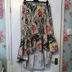 Asos Pink Floral Drop Back Elasticated Waist Skirt S14 Frilled Hem Summery - Picture 1 of 14