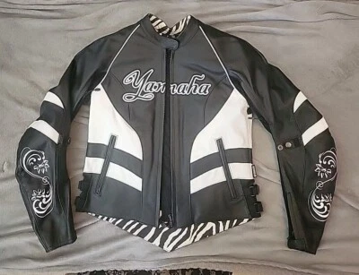 Yamaha Racing Black White Motorbike Leather Biker Jacket Size XS - Image 1 of 4