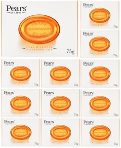 12 x Pears Soap Bar Amber 75g Transparent Pure Gentle Natural Oil Skin Tested - Picture 1 of 7