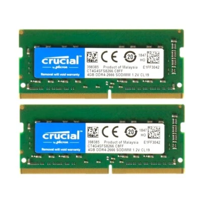 Crucial 8GB (2X4GB) DDR4 2666MHz PC4-21300 Laptop SODIMM Memory Ram CT4G4SFS8266 - Image 1 of 3