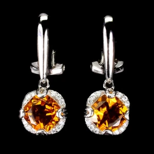 925 Sterling Silver Earrings Cushion Citrine 8mm Natural Gemstone Jewelry - Picture 1 of 10